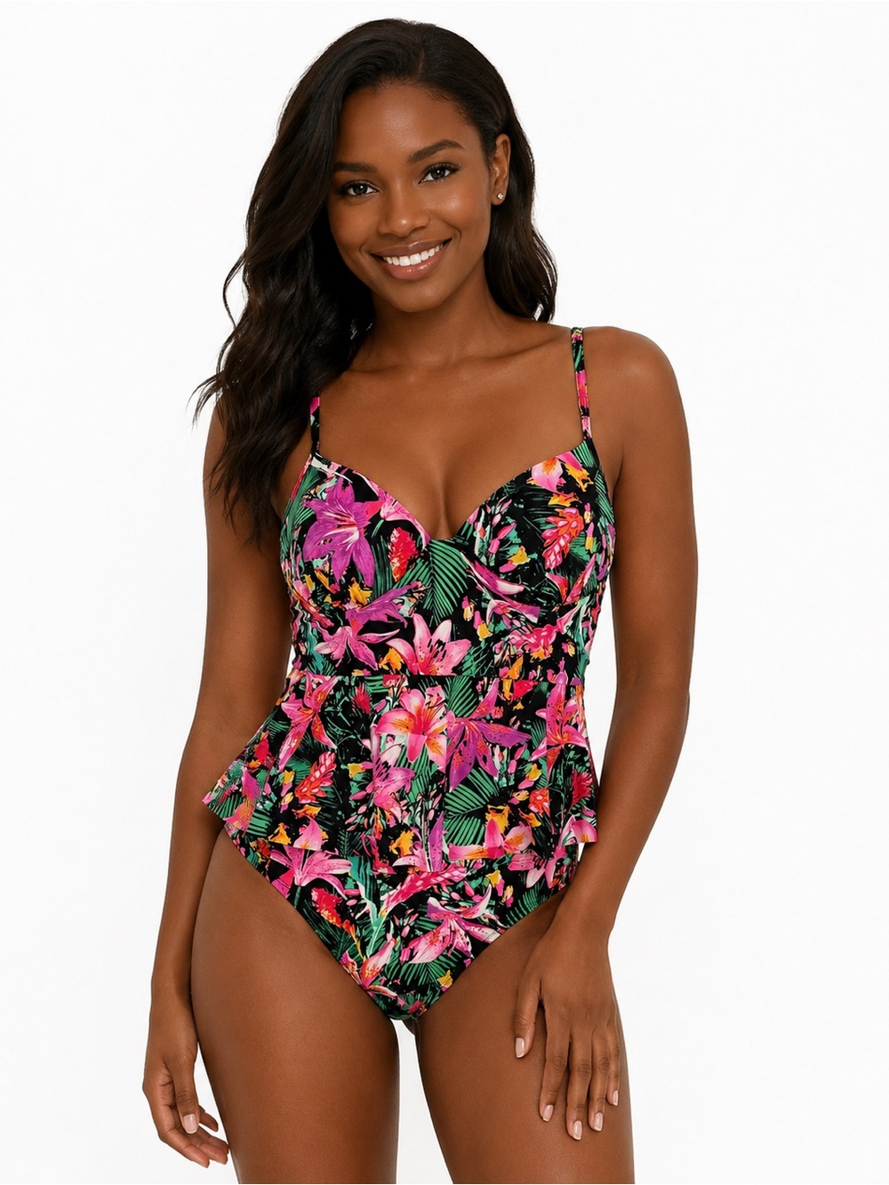 KENNETH COLE REACTION Tropical Floral Tankini Swimsuit 2-Piece Cutout Top XL NWT